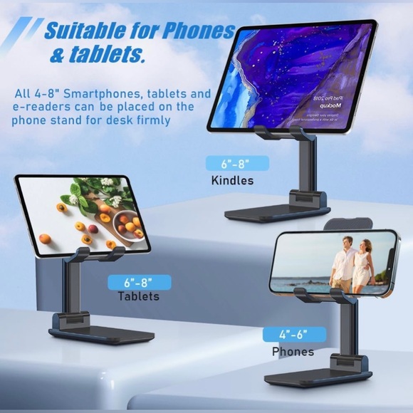 NIP ADJUSTABLE FOLDING WHITE DESKTOP CELL PHONE STAND WITH ANTI-SLIP BASE. - Picture 4 of 7